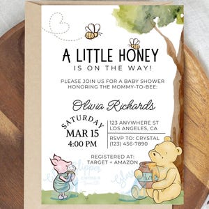 Winnie the Pooh Baby shower Invitation, Baby Shower invitation, Classic Winnie the Pooh Invitation, Little Honey, Neutral Baby Shower Invite