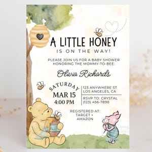 Winnie the Pooh Baby shower Invitation, Baby Shower invitation, Classic Winnie the Pooh Invitation, Little Honey, Neutral Baby Shower Invite