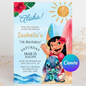 Convite de aniversário Lilo e Stitch, convite editável, Ohana, convite de aniversário Lilo, convite de aniversário Stitch, Lilo, Stitch