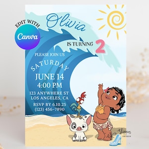 Baby Moana Birthday Invitation, editable Invitation, Island Princess, Moana Birthday Invitation, First Birthday, Second Birthday