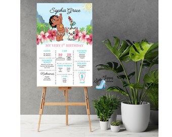 Tavola delle tappe del primo compleanno di Moana, poster della principessa dell'isola (download digitale)