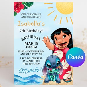 Convite de aniversário Lilo e Stitch, convite editável, Ohana, convite de aniversário Lilo, convite de aniversário Stitch, Lilo, Stitch