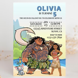 Moana Geburtstagseinladung, editierbar, digitale Einladung, Insel Prinzessin, Geburtstagseinladung, INSTANT DOWNLOAD