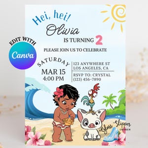 Baby Moana Birthday Invitation, editable Invitation, Island Princess, Moana Birthday Invitation, First Birthday, Second Birthday