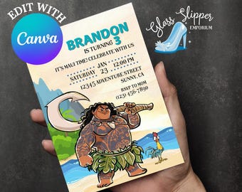 Moana Maui Birthday Invitation, Editable Template (Digital Download)