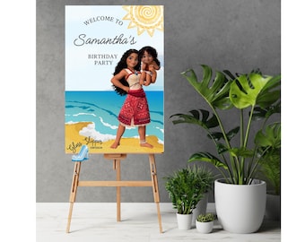 Cartello di benvenuto per il compleanno di Moana 2, Principessa dell'isola, Canva modificabile (Prodotto digitale)