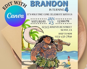 Maui Birthday Invitation, Moana Theme, Editable Template (Digital Download)