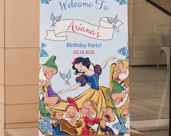 Cartel de bienvenida de cumpleaños de Blancanieves, Fiesta de los Siete Enanitos (Descarga digital)
