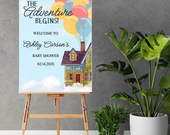 UP Baby Shower Willkommen Schild, Adventure Awaits (digitaler Download)
