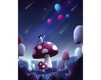 Mushrooms and Balloons Art Print