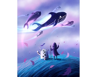 Flying Whale Spirits Kunst Print