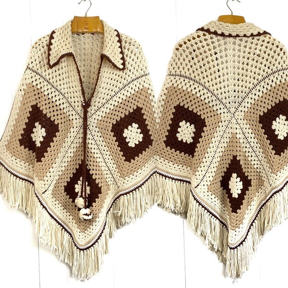 Crochet Hand Knit Granny Square Boho Hippie Fringe