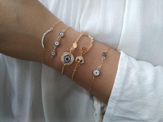 Evil Eye Jewelry Evil Eye Charm Delicate Thin Gold Bracelet Best Friend Bracelet Evil Eye Bracelet Birthday Gift 14K Gold Bracelet