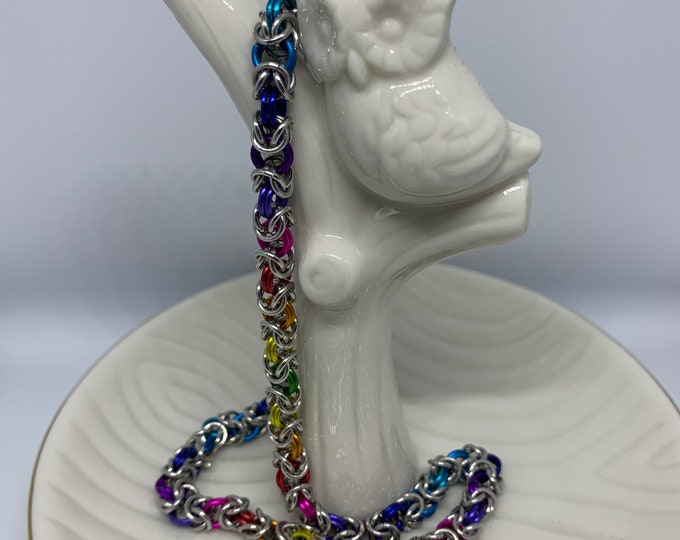 LGBT Silver Rainbow Pride chain mail necklace