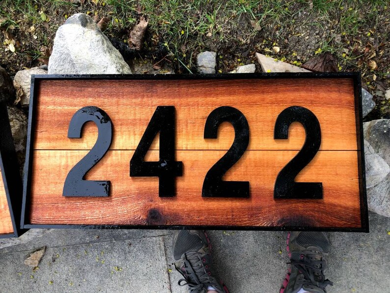 Handcrafted cedar address plaque / sign horizontal Etsy