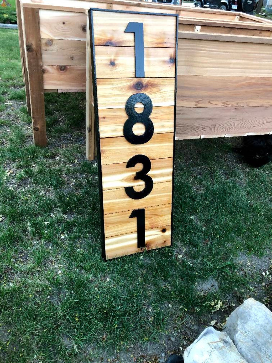 Hand crafted cedar address plaque / sign vertical Etsy
