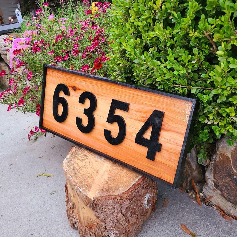 Handcrafted cedar address plaque / sign horizontal Etsy
