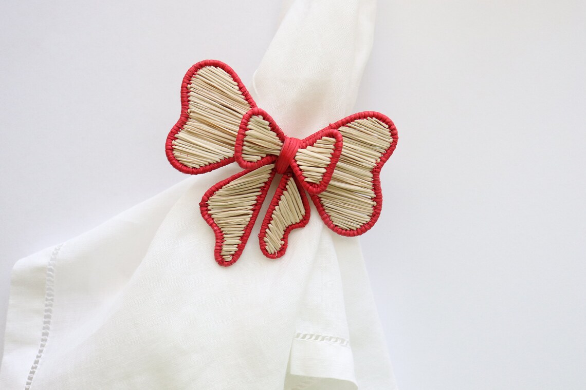 Bow Napkin Ring Colored Trim Etsy