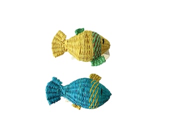 Fish Napkin Ring Set, Iraca/straw, Assorted Colors