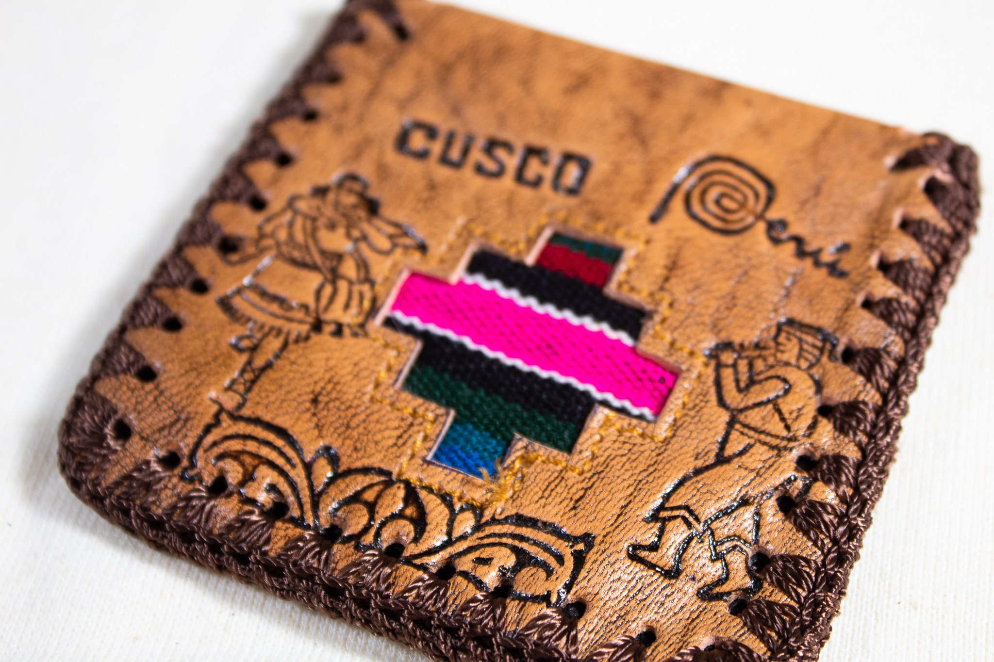 Keychain - Rectangle - Machu Picchu - Leather Keychain - Rectangle - Machu Picchu - Leather