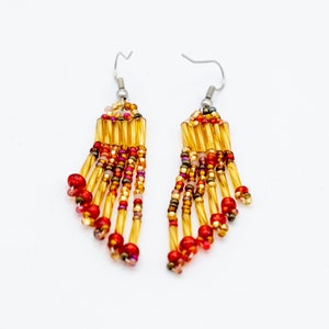 Guatemalan Mayan Earrings - Red - Handmade in Guatemala - Maya Tribe - Guatemala Earrings - Natural Fibers - Central America Fairtrade -