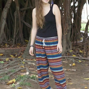 Thailand Pants - Blue & Orange Harem Pants - Handmade - Natural Dye - Native Clothes - Indigenous - Organic - Asian - Tribal - Plant Dye -
