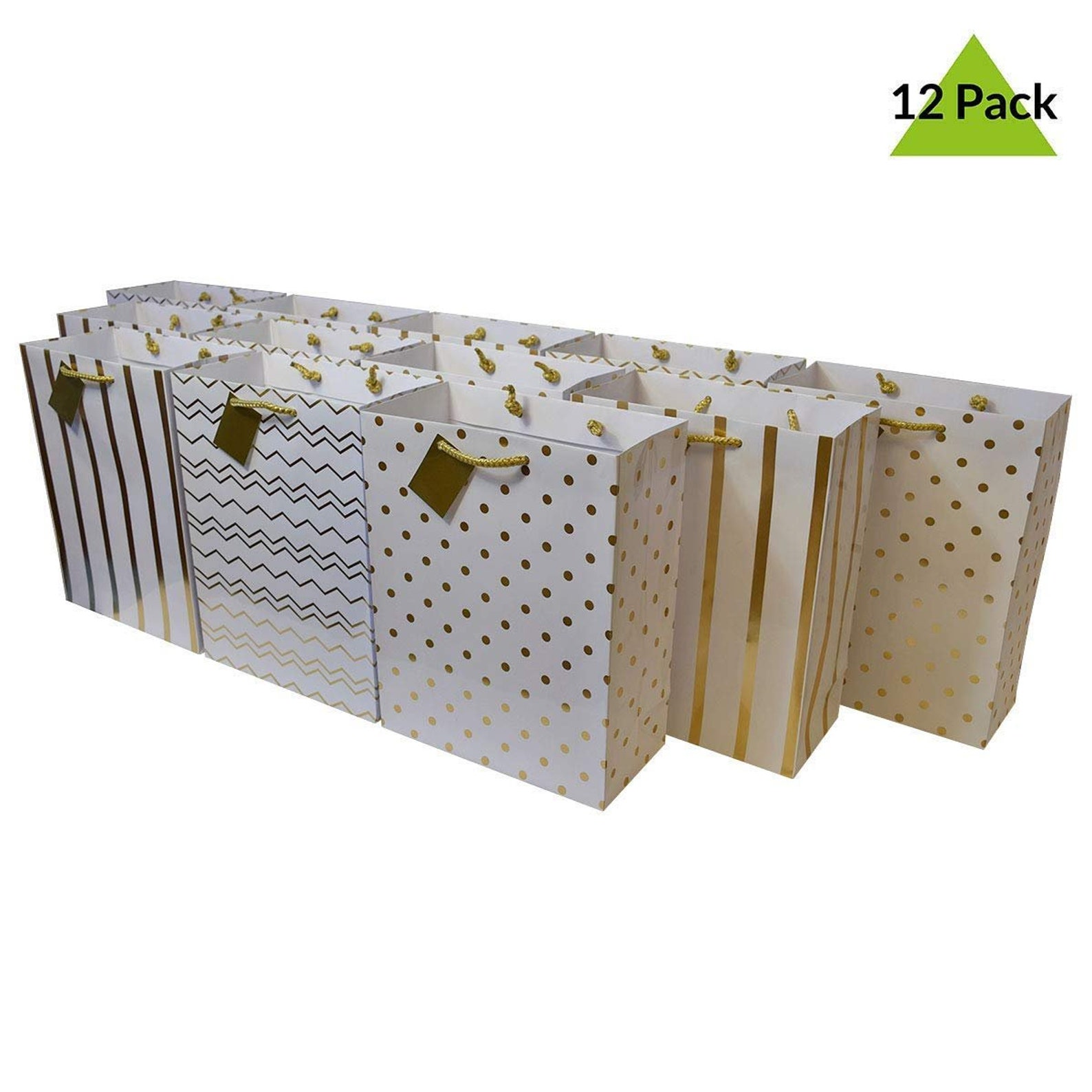 Metallic Gold Paper Gift Bags With Handles Chevron Polka Dot Etsy