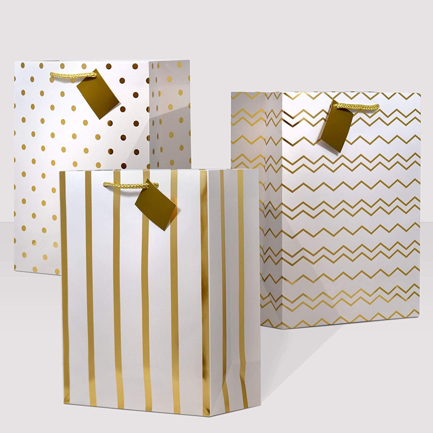 Metallic Gold Paper Gift Bags With Handles Chevron Polka Dot Etsy