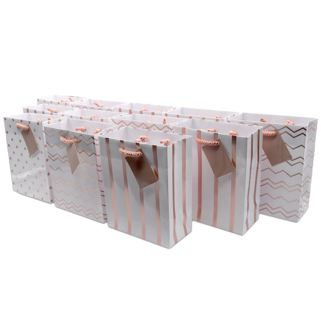 Rose Gold Gift Bags 12 Pack Metallic Paper Gift Bags With Handles
