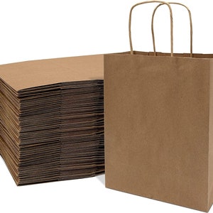Prime Line Packaging Brown Kraft Paper Shopping Bags with Handles for Small Business, Boutique, Retail Merchandise, Events in Bulk