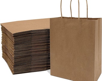 Prime Line Packaging Brown Kraft Paper Shopping Bags with Handles for Small Business, Boutique, Retail Merchandise, Events in Bulk