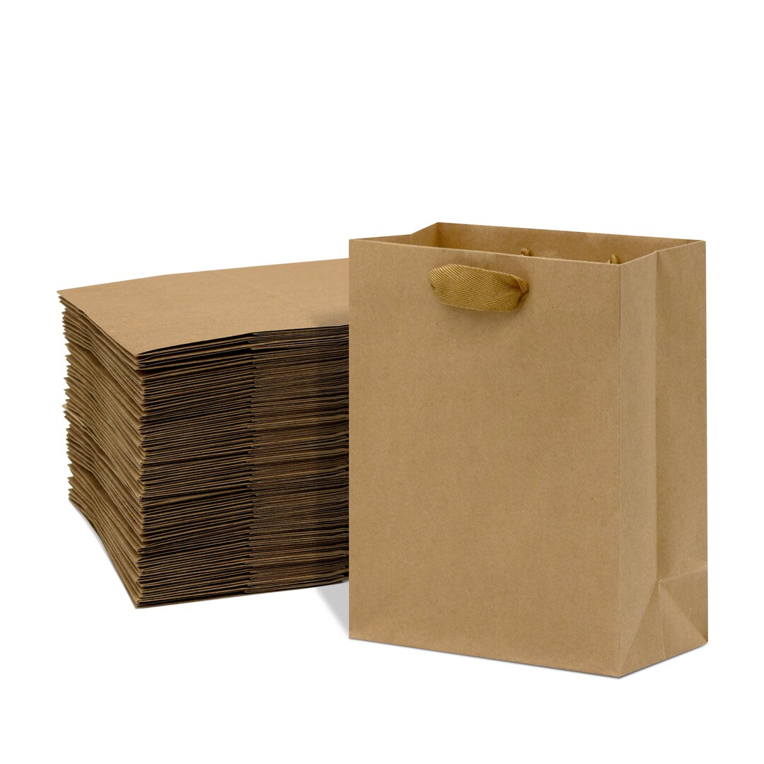 Brown Gift Bags With Handles 8x4x10 Designer Kraft Shopping Bags, Small Gift Wrap Totes With