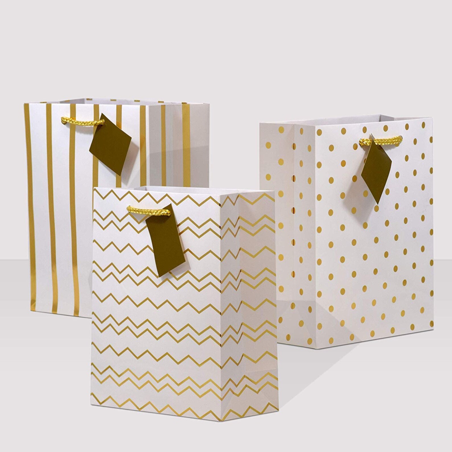 Metallic Gold Paper Gift Bags With Handles Chevron Polka Dot Etsy