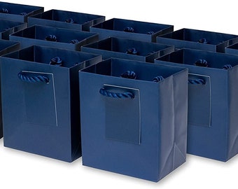 Blue Gift Bags - 12 Pack Small Navy Paper Gift Bags with Rope Handles, Designer Solid Color Paper Gift Wrap Bags for All Occasions