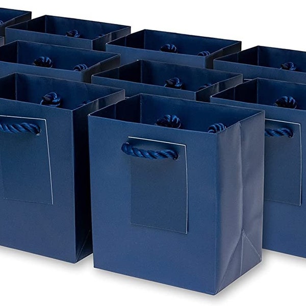 Blue Gift Bags - 12 Pack Small Navy Paper Gift Bags with Rope Handles, Designer Solid Color Paper Gift Wrap Bags for All Occasions