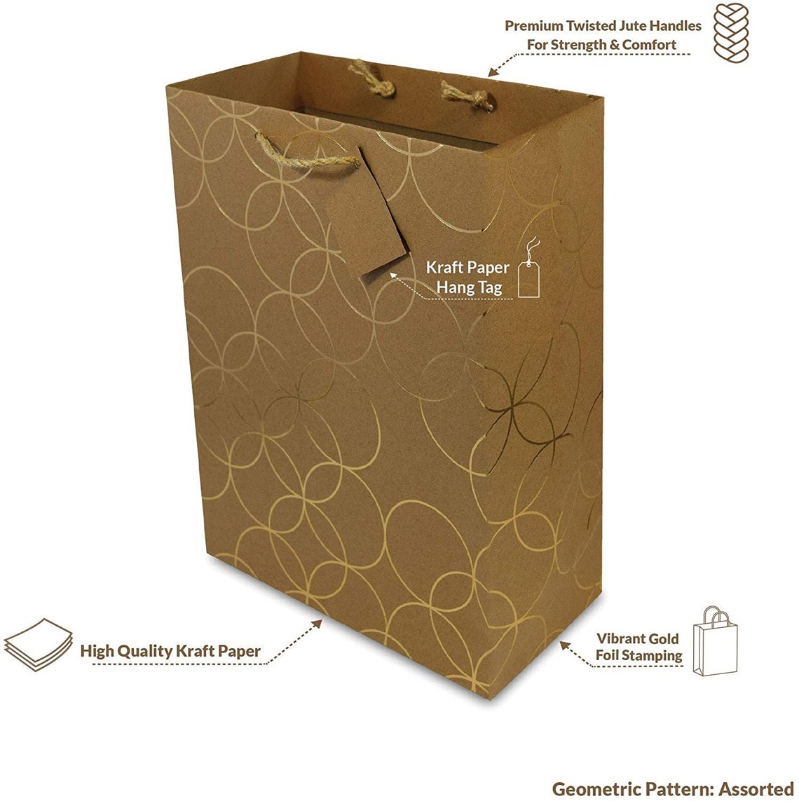 Designer Gift Bags with Handles Gold Geometric Chevron Etsy