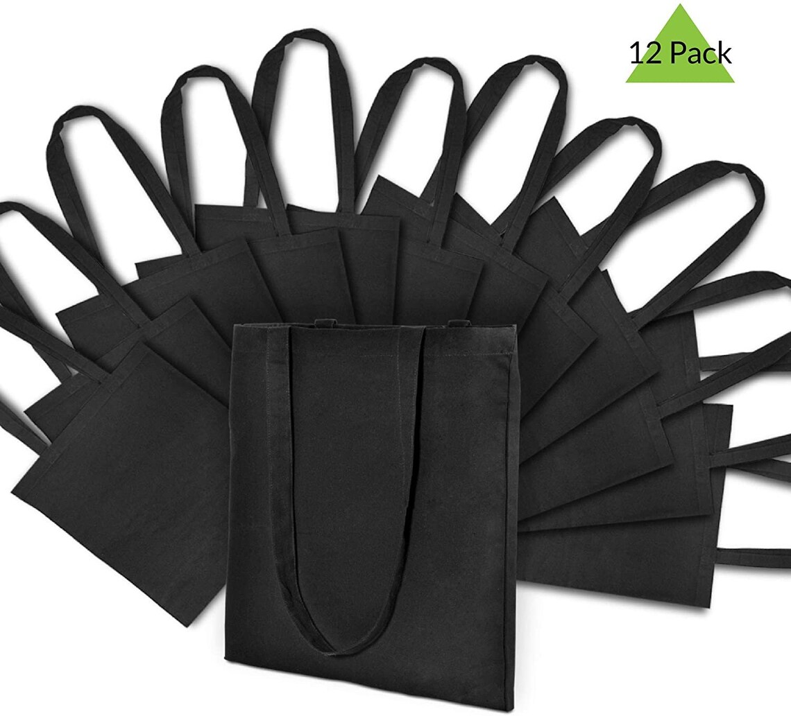 Black Cotton Tote Bag EcoFriendly Recycled Shopping Etsy