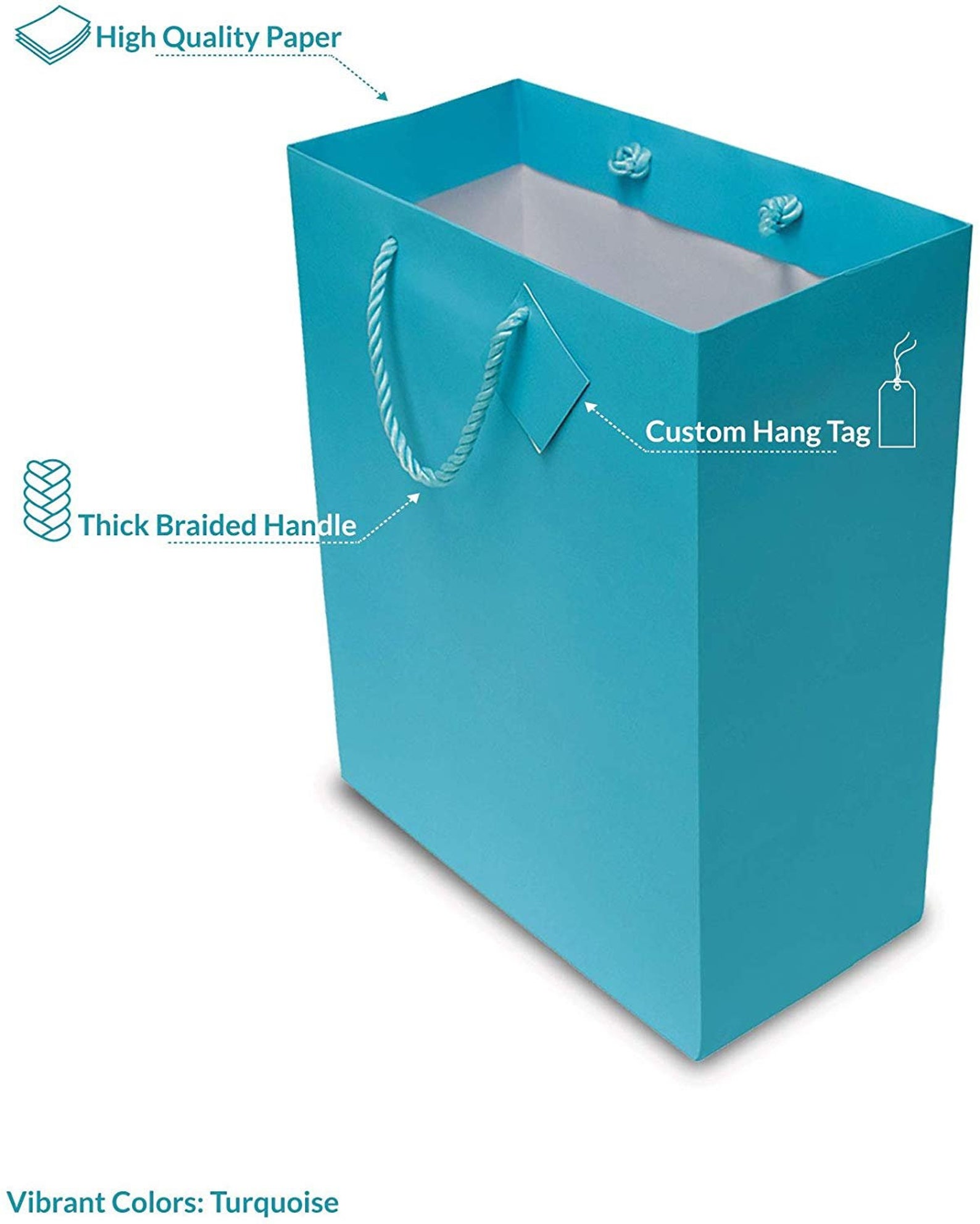 Turquoise Gift Bags With Handles Designer Solid Teal Paper Etsy