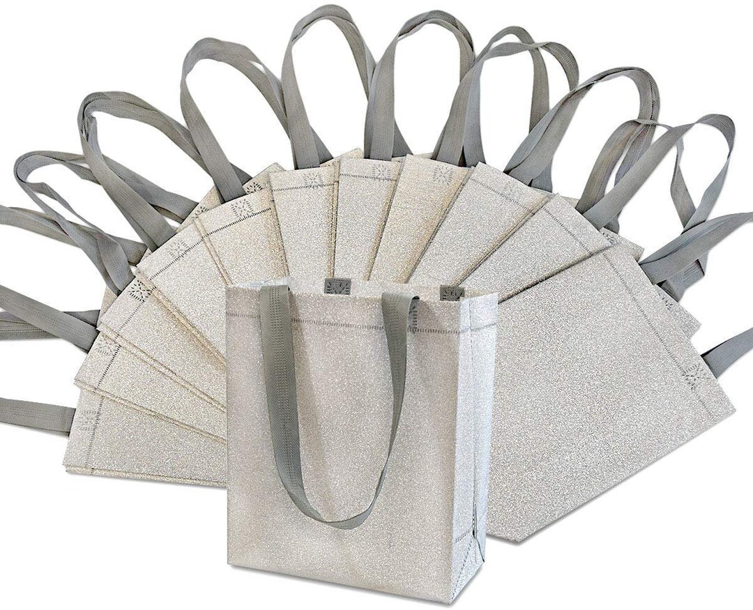Silver Gift Bags 12 Pack Silver Reusable Gift Bag Tote With Handles