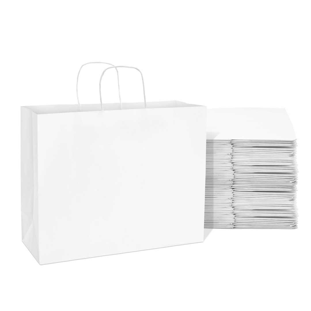 Prime Line Packaging White Gift Bag, Small Paper Bags with Handles
