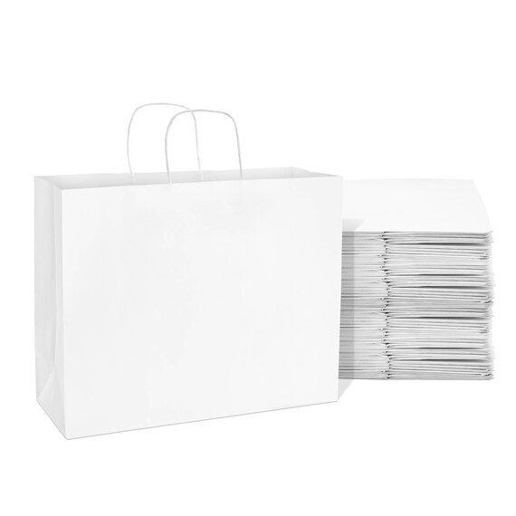 Prime Line Packaging Plastic Bag with Handles, Extra Large Frosted White  Gift Bags 16x6x12 50 Pack