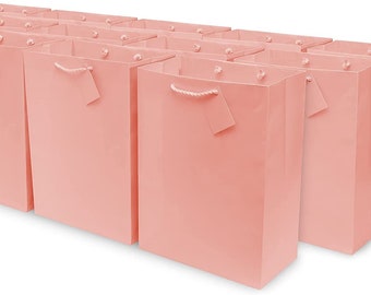 Pink Gift Bags – 12 Pack Pink Paper Bags with Handles for Birthdays, Party Favors, Baby Shower, Bachelorette, Weddings, Holiday Gifts