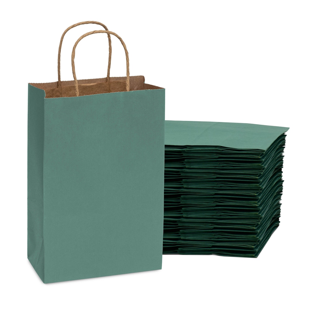 Green Gift Bags 6x3x9 Inch Small Kraft Paper Shopping Bags With Handles