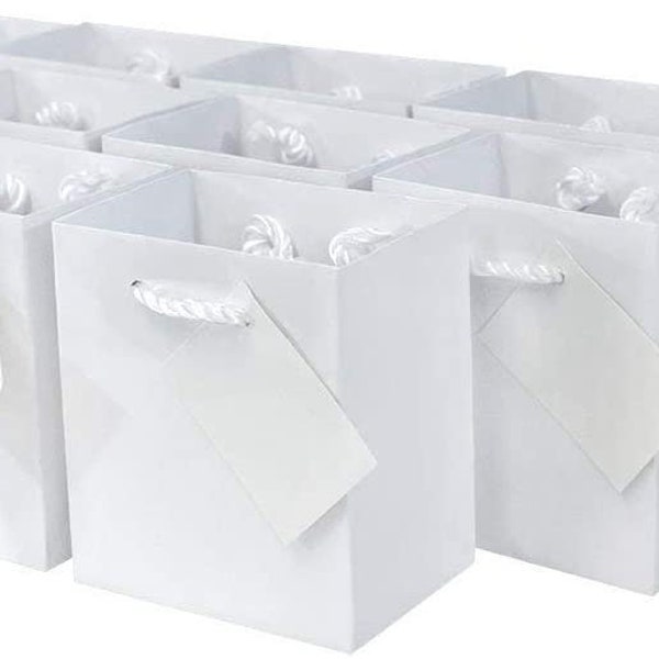 OccasionAll - 12 Pack White Gift Bags, Designer Paper Euro Tote Bags with Braided Rope Handles for Weddings, Baby Showers, Gifts, Holidays