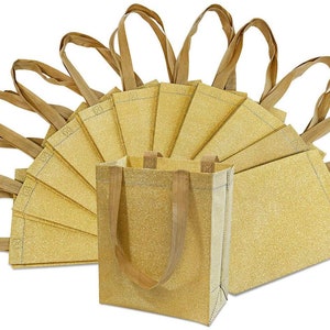 50 Gold Gift Bags With Handles for Wedding Guests, Welcome Bag