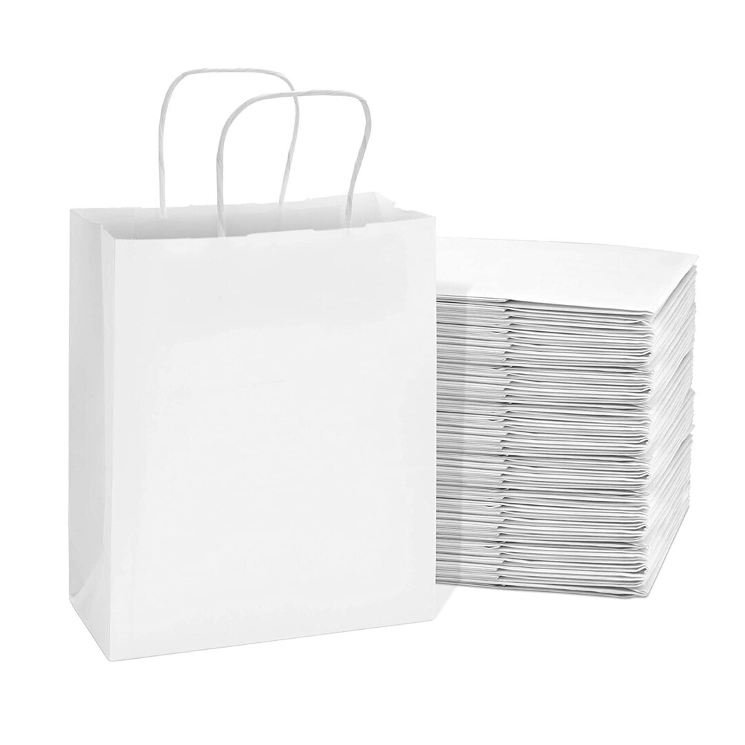 White Paper Bags With Handles 8x4x10 Inches Paper Shopping - Etsy