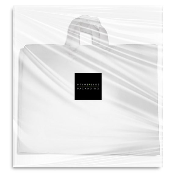 White High Density 19.5x15x4 Opaque Plastic Take Out Bags Goodie Bags Self-Gusseting Gift Bags Bulk 25 Pcs Plastic Merchandise Shopping Bags with Soft Strap Handles 