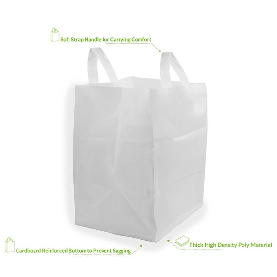 JS Frosted Plastic Shopping Gift Bags Large (16x6x12)- Quantity of 100  (Clear)