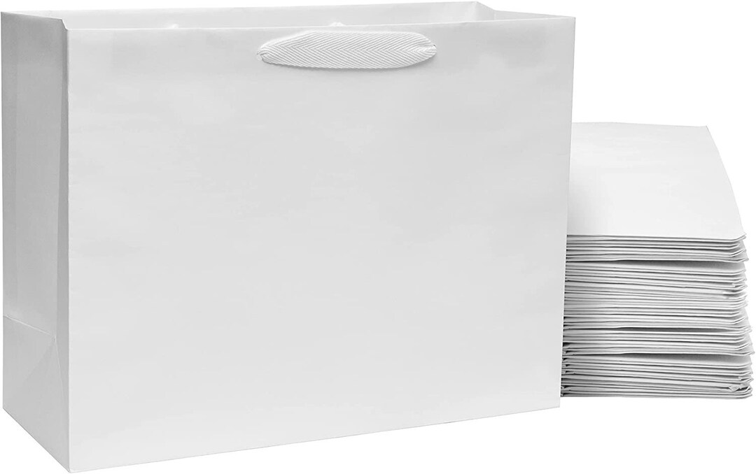 White Gift Bags With Handles 16x6x12 Designer Shopping Bags in Bulk