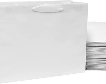 White Gift Bags with Handles - 16x6x12 Designer Shopping Bags in Bulk, Large Gift Wrap Totes with Fabric Ribbon Handles for All Occasions